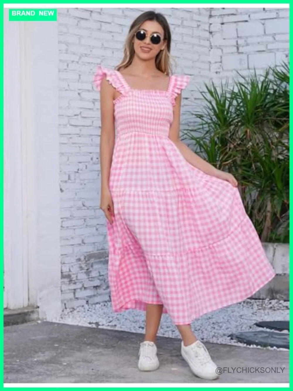 Mommy and Me Plaid Midi Dress Square Neck Ruffle Flowy Matching Outfits